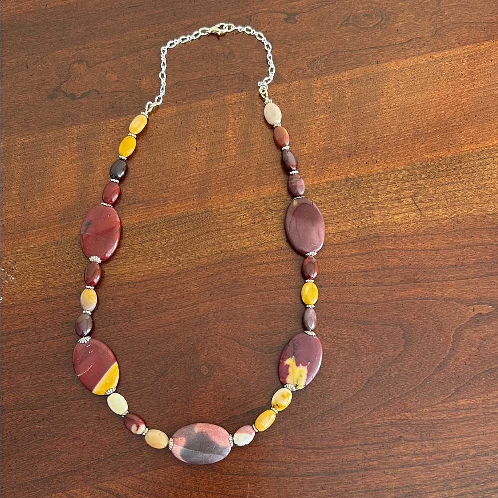 Mookaite Jasper necklace maroon mustard yellow stones